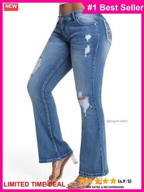 Low Rise Bootcut Jeans Super Stretch Distressed Ripped Denim Pants